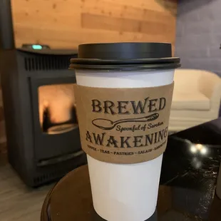 a cup of coffee on a table