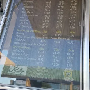 a menu in a window