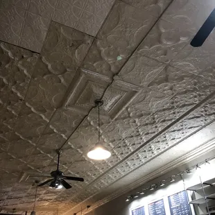 the ceiling of a coffee shop