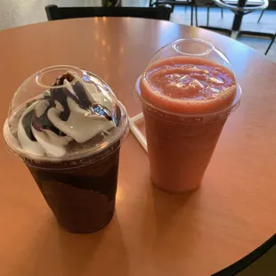 two beverages on a table