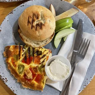 Daily quiche with rosemary/thyme bagel