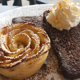 Mother's day special:( 2015) Mexican chocolate french toast topped with a Cayenne whip cream with a lemon apple pastry rose