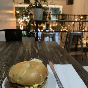 Mango bagel sandwich from the second floor seating