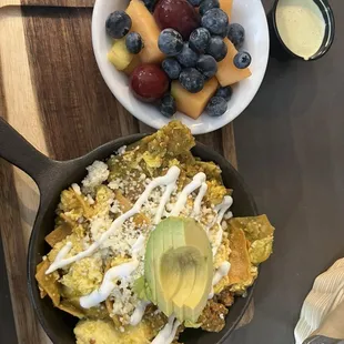 Chilaquiles with a  Fresh Fruit Bowl