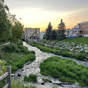 Brewed Omen outdoor seating area as seen from the bridge over the Rubicon River