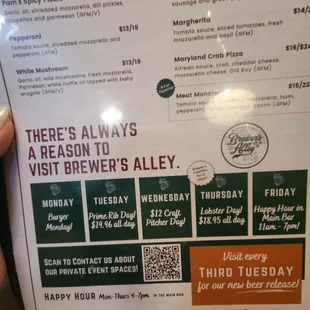 Monday through Friday specials. Be sure to check their website for updates!