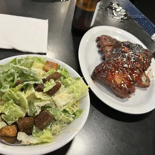 Ribs and caesar salad