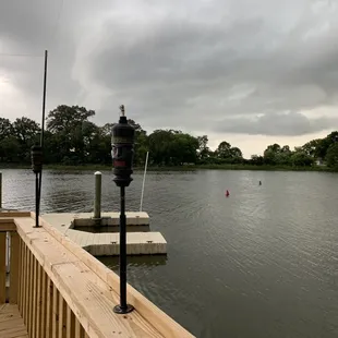 a view of a dock with a fire hydrant