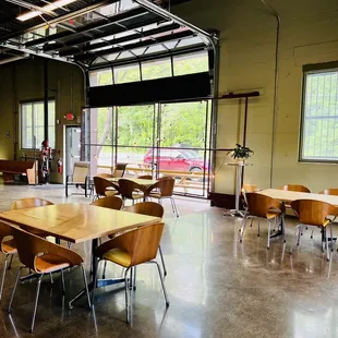 tables and chairs in a large room