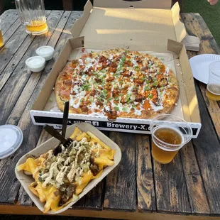 Buffalo chicken pizza and rodzilla fries