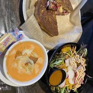 Reuben, salad, soup of the day