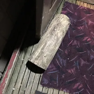 Watch out for this reclaimed wood toe stubber on the back ramp