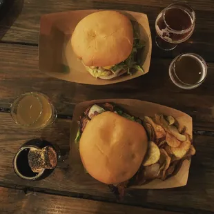 Grilled chicken sandwich and a burger