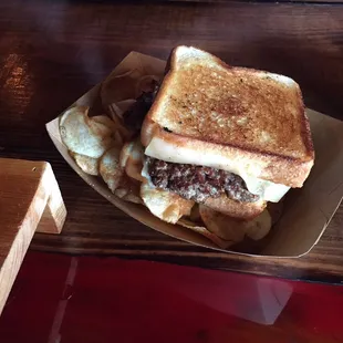 Patty melt and homemade chips