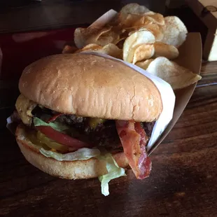 Best damn burger and homemade chips.