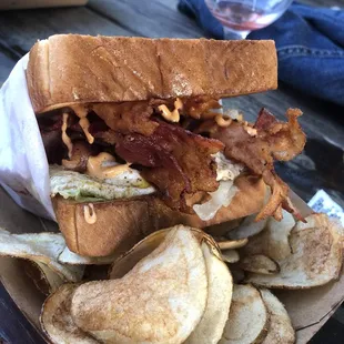 This is the BLT with a fried egg added, and it was the best I've ever had. Plus, look at those homemade chips.