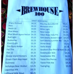 the price list for the brewhouse