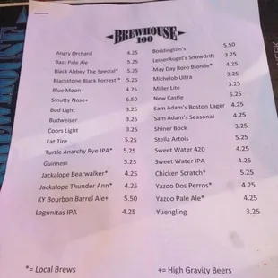 Beer menu
