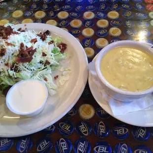 Side Salad &amp; a cup of crawfish bisque.