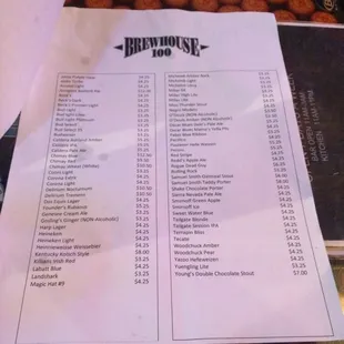 Beer menu