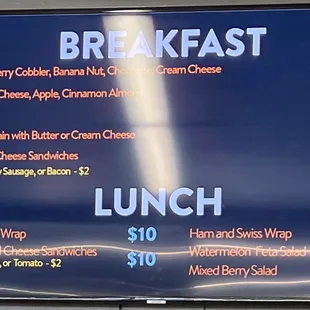 a menu for breakfast