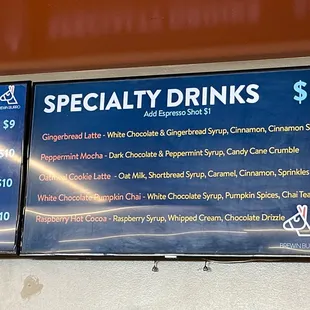 a menu for specialty drinks
