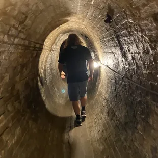 Walking through the tunnel.