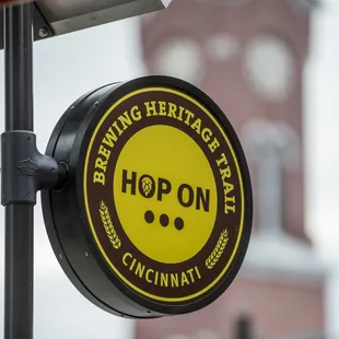 Hop On signage marks trailheads on the Brewing Heritage Trail.