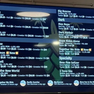 Beer menu