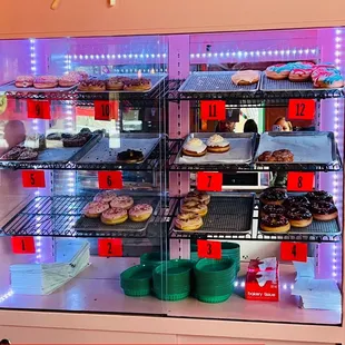 a display case full of donuts