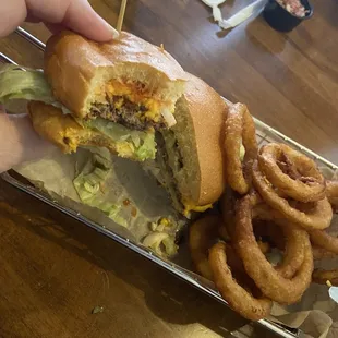 McLovin' Burger + onion rings