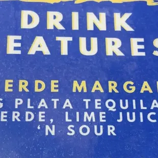 a menu for a drink
