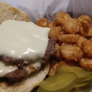 Double Cheeseburger with Swiss and hashrounds