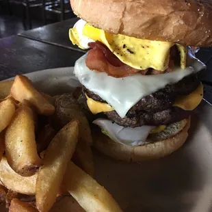 The Beast! A damned good burger for only $10! Flame Grilled too!