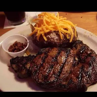 Thursday night $10 special until 8pm...either ribeye or sirloin with baked potato and a salad.