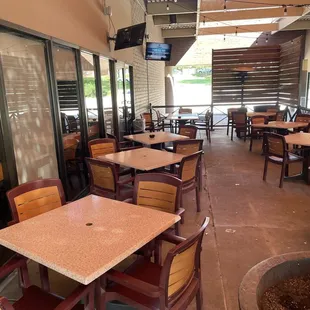 empty tables and chairs