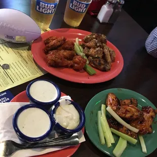 beer, chicken wings and celery