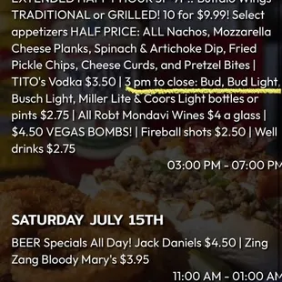a menu for a beer