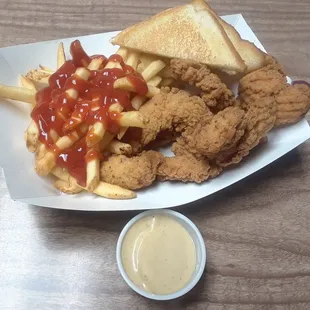 Chicken strips...(added ketchup prior to pick).