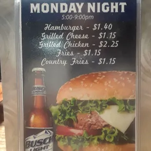 Monday special...burgers.