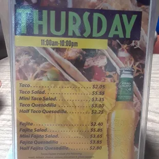 Thursday specials...Mexican!!