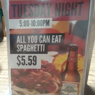 Tuesday special...spaghetti.