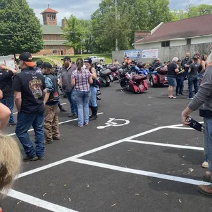 a large group of bikers