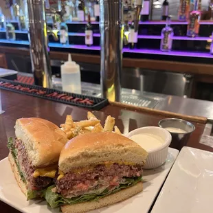 Burger and garlic fries