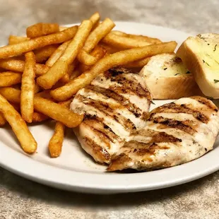 Chicken dinner with fries