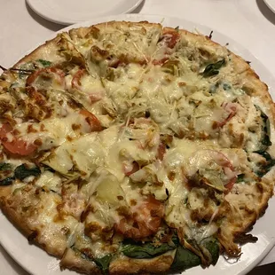 Gluten Free Chicken Spinach Artichoke Flatbread