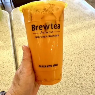 Thai tea with lychee jelly! Boba