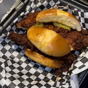 a fried chicken sandwich on a bun