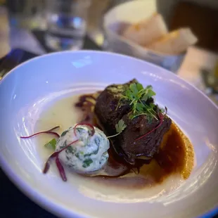 Braised Short Ribs - Super tender and flavorful, no knife needed. Best horseradish I've ever had to accomodate, not overpowering at all.