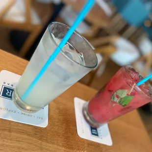 Agave lemonade (left) Raspberry-Basil Smash (right)